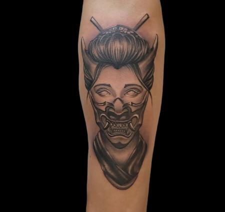 Tattoos - Quade Dahlstrom Woman in Half Hannya Mask - 144390
